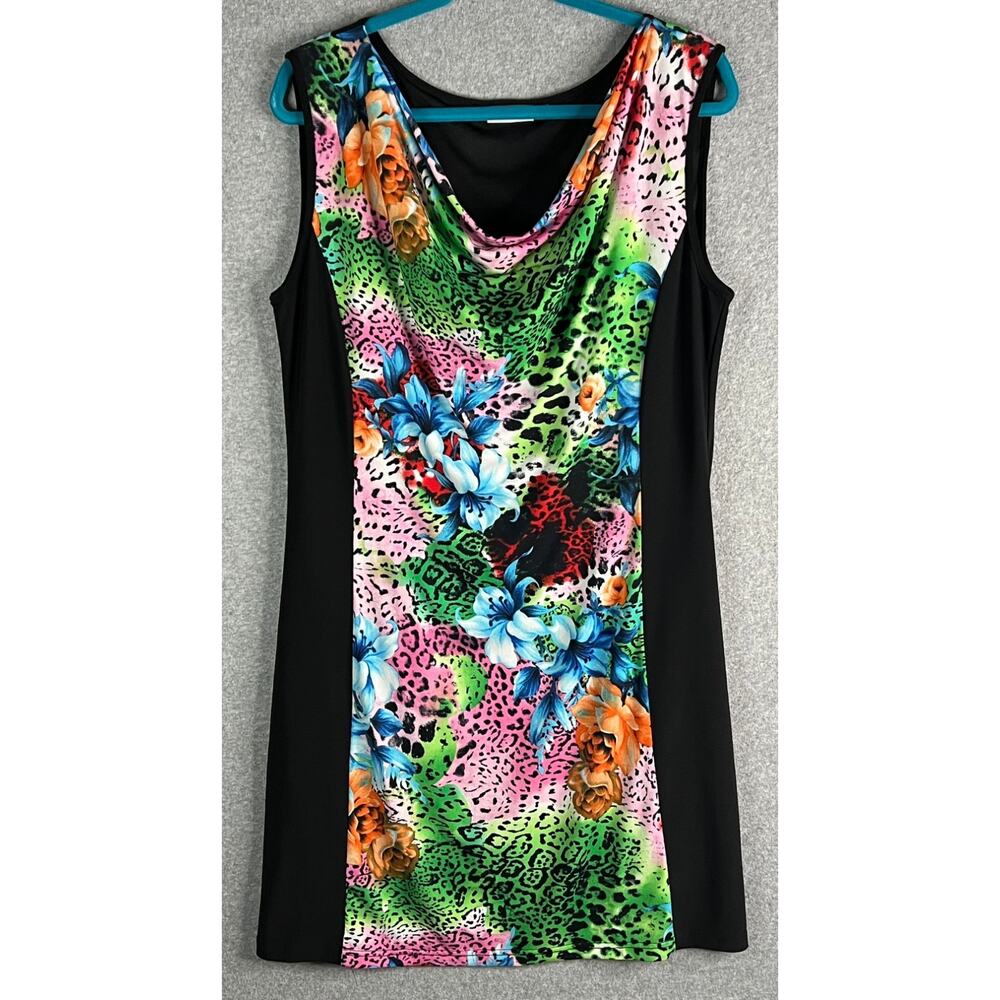 Adore XL Sleeveless Cowl Neck Dress Floral Leopard Print NWOT